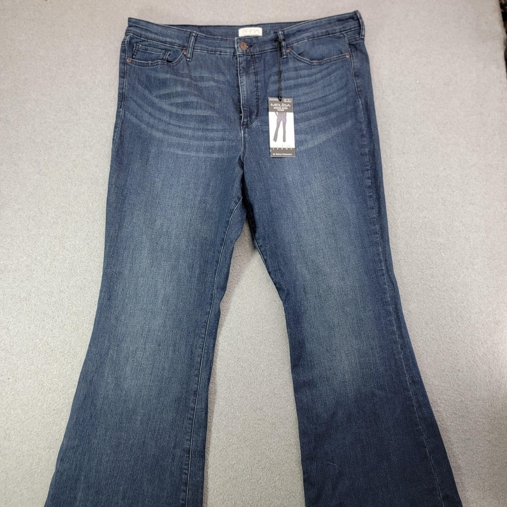 Sofia Jeans Melisa High Rise Flare Jeans Womens 20 Plus Blue Stretch Denim
